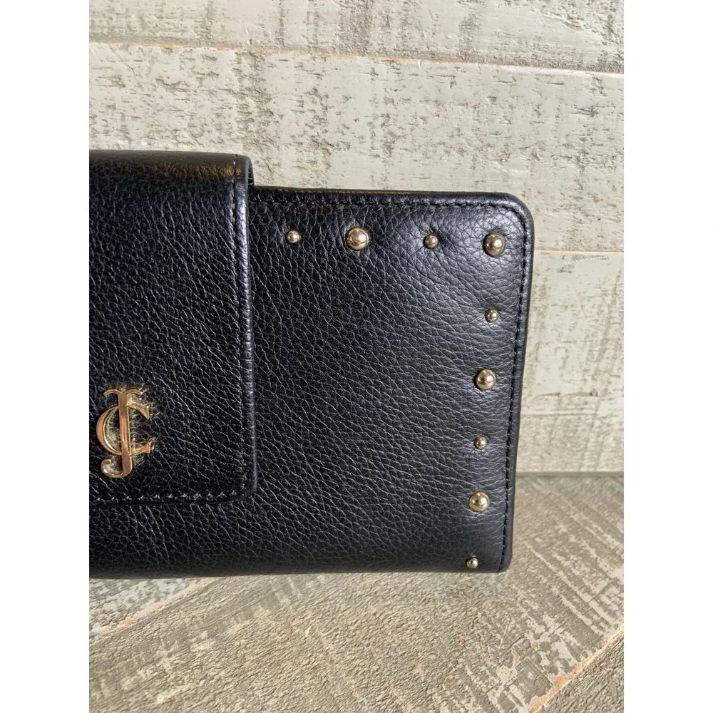 Juicy Couture Black Leather Wallet with Rose Gold Hardware Vintage Y2K Tri-Fold - Picture 3 of 7